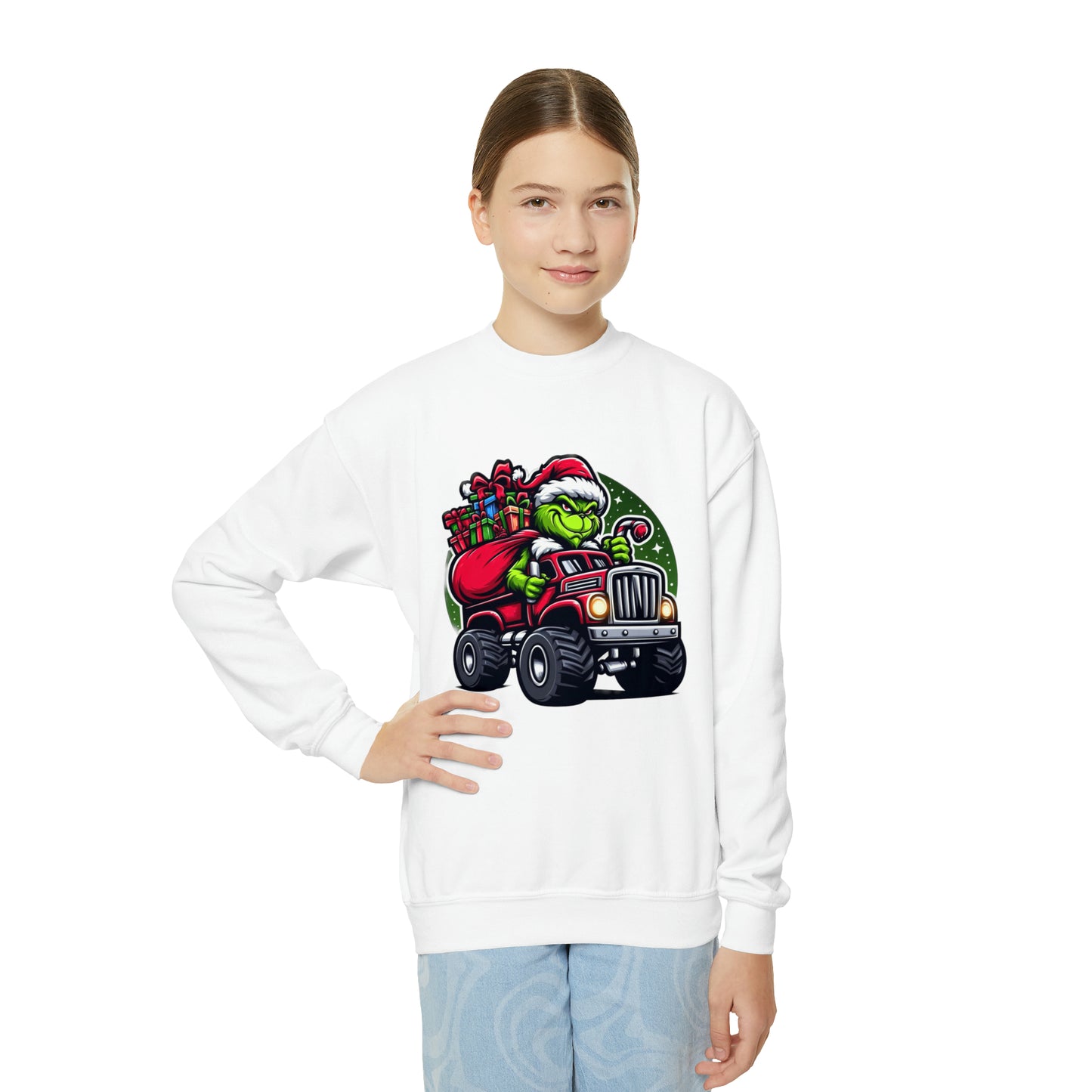 Grinch in a Monster Truck Youth Sweatshirt