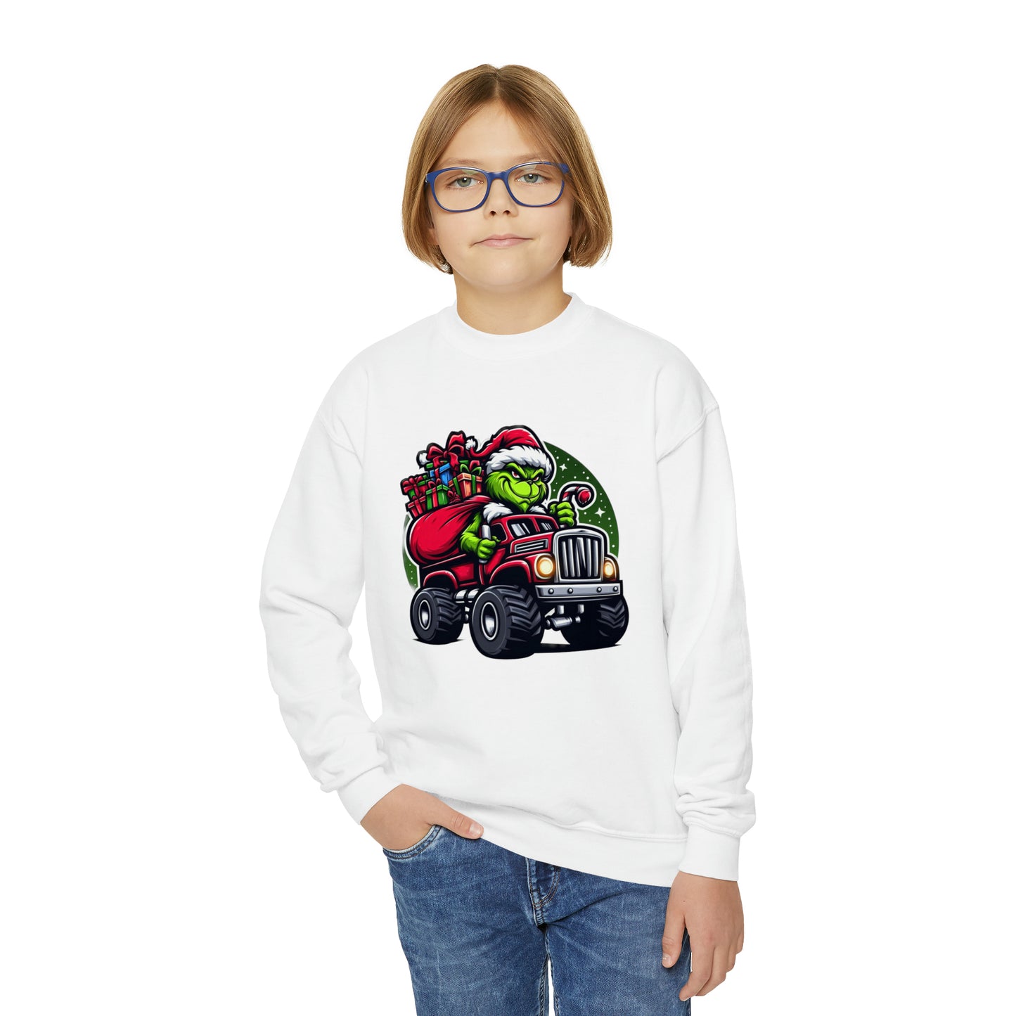 Grinch in a Monster Truck Youth Sweatshirt