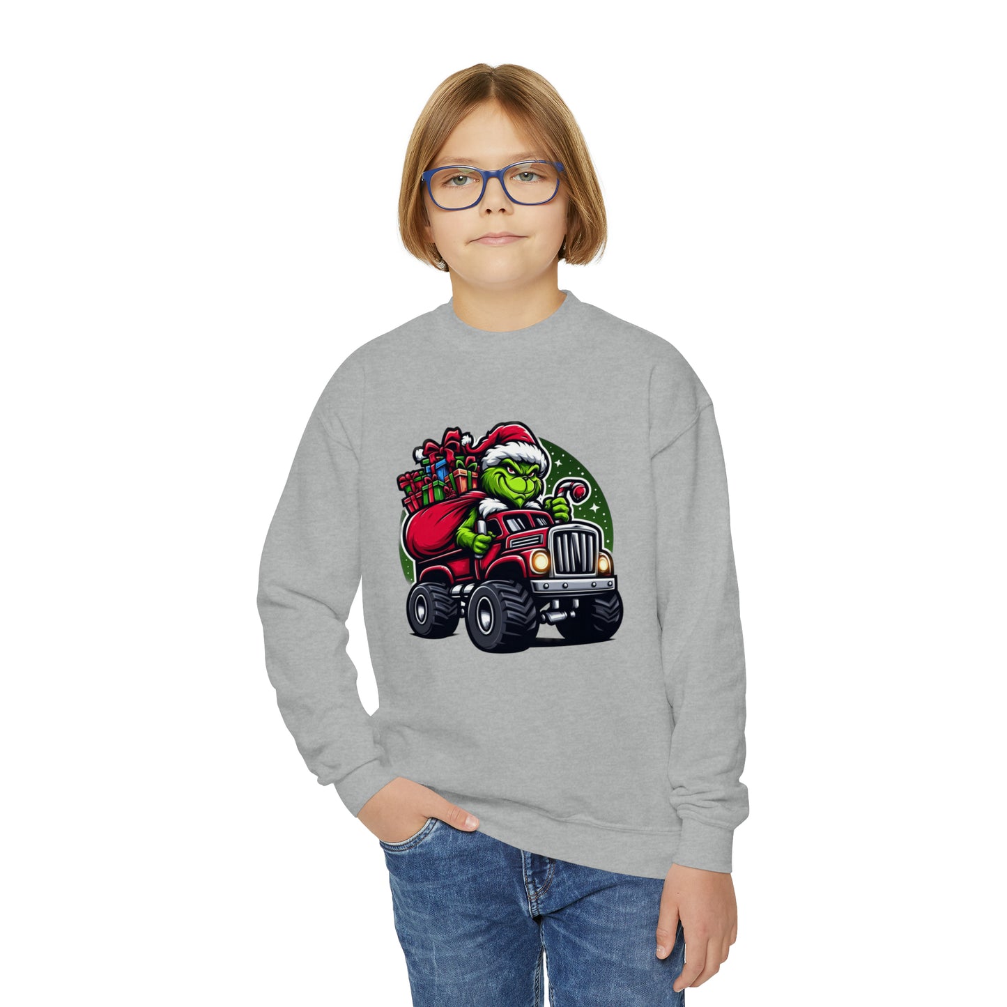 Grinch in a Monster Truck Youth Sweatshirt