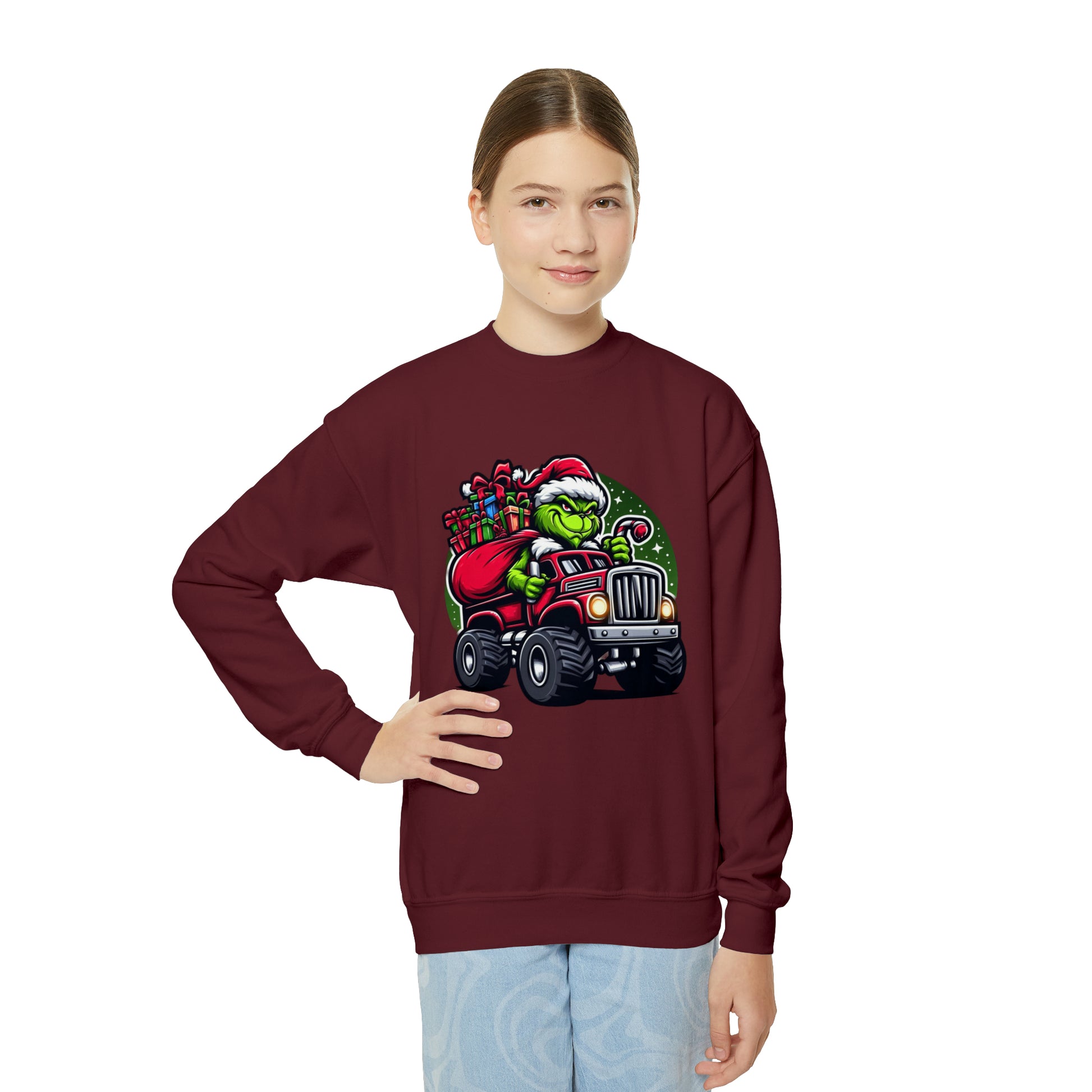 Grinch in a Monster Truck Youth Sweatshirt – Born Wild Ink